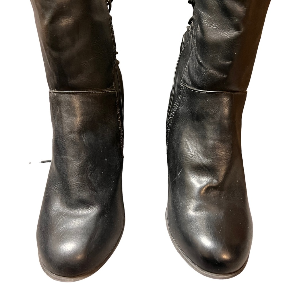 TORRID Womens Black Side Zip Lace Up Knee High Wide Calf Boots Block Heel 9.5W - Picture 2 of 11
